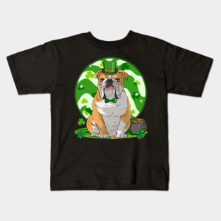 English Bulldog Dog St Patricks Day Irish Leprechaun Kids T-Shirt